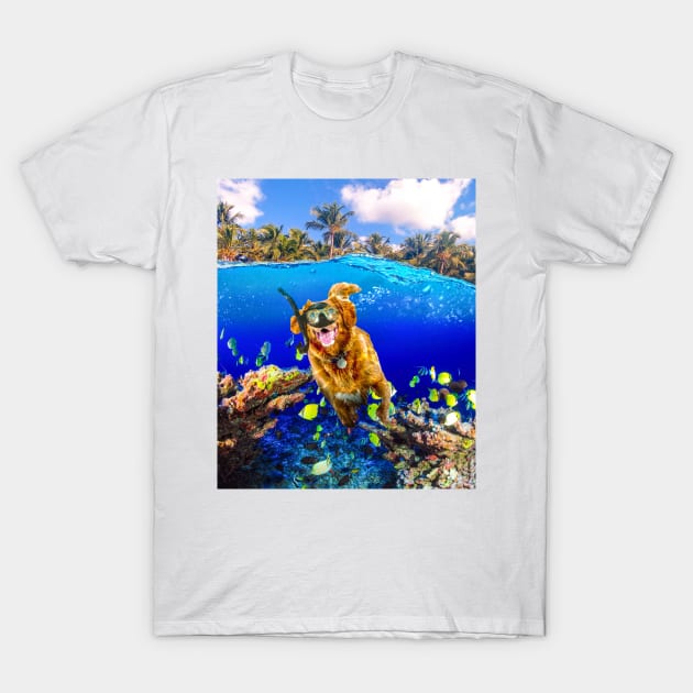 Dog Swimming In Ocean At Beach T-Shirt by Random Galaxy